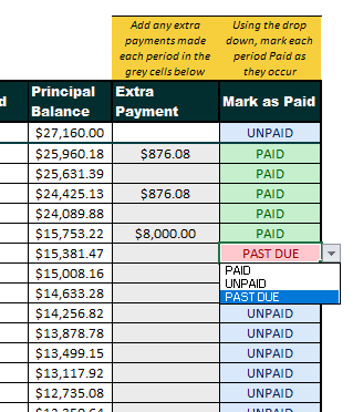 Loan Amortization Payment Dropdown